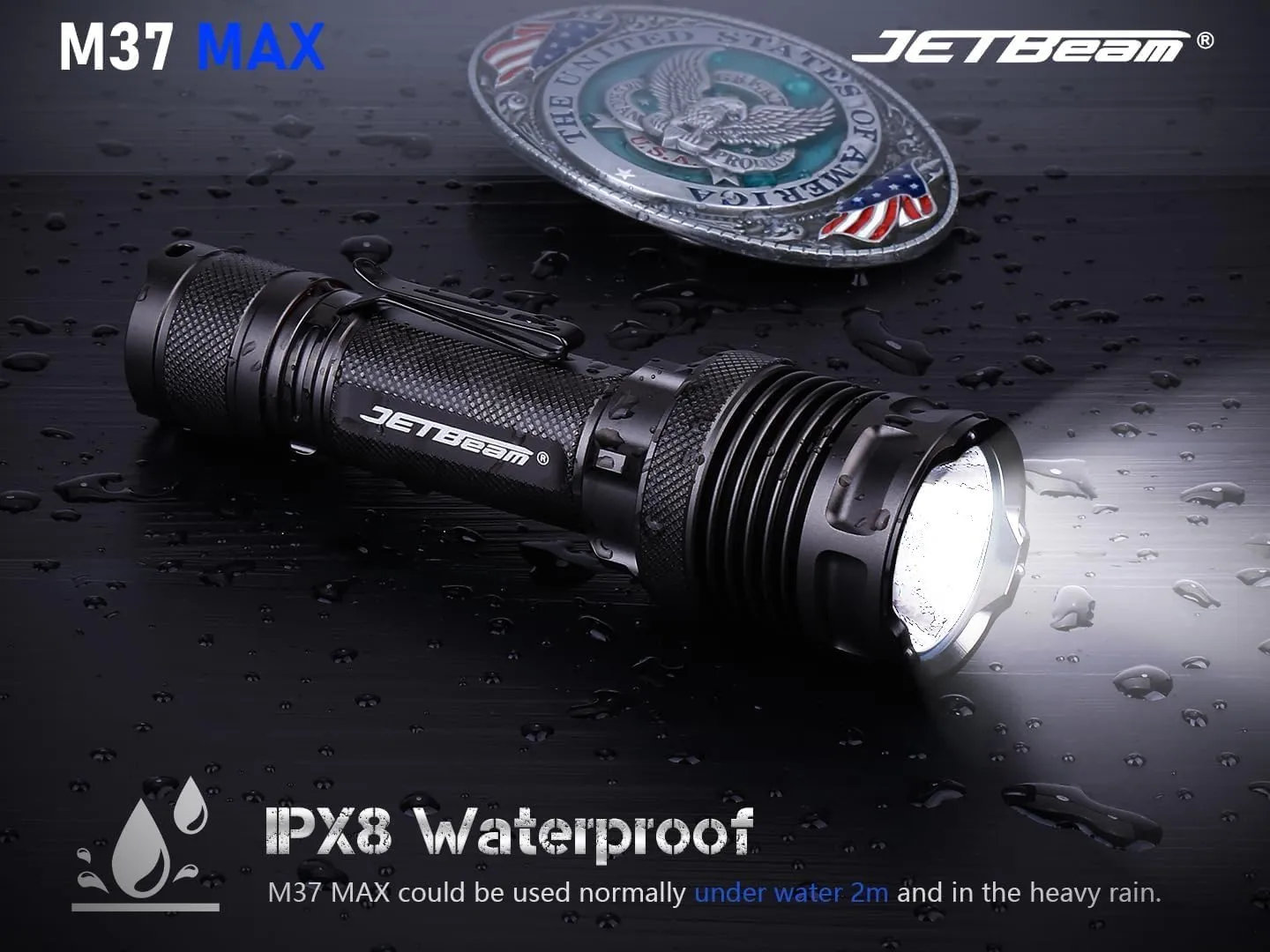 JETBeam Large Size& High Powered Flashlight 5000 High Lumens with 1476 Feet Long Range Thrower, (Without Silicone Traffic Wand, Camouflage, M37 MAX)