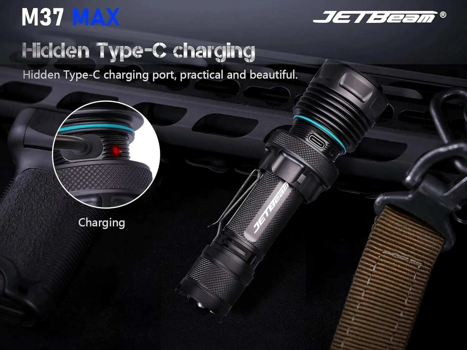 JETBeam Large Size& High Powered Flashlight 5000 High Lumens with 1476 Feet Long Range Thrower, (Without Silicone Traffic Wand, Camouflage, M37 MAX)