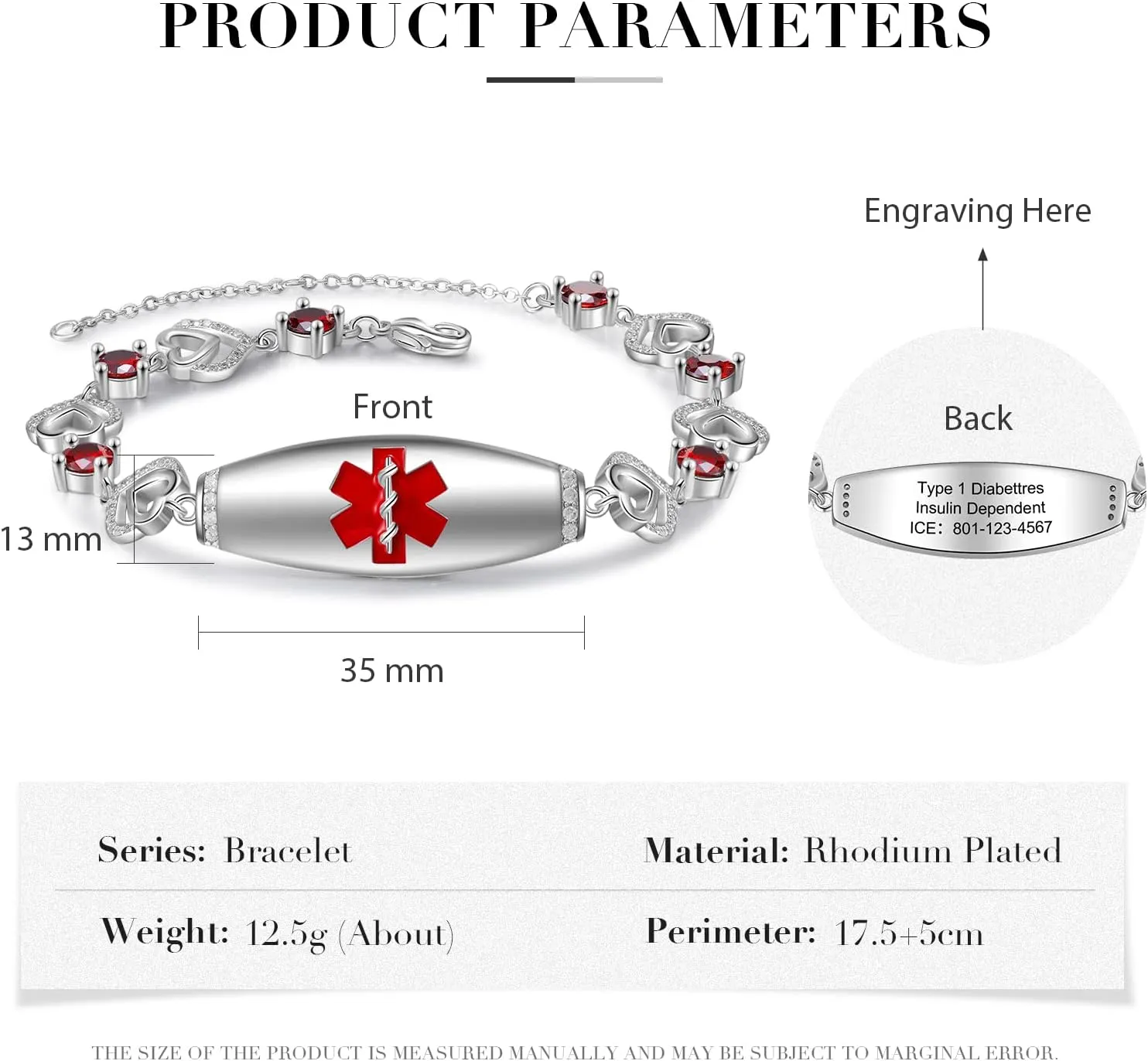 JewelOra Custom Engraved Medical Alert Bracelets for Women, Personalized Emergency Medical Bracelets Adjustable Med Alert Link Bracelet Jewelry(Style 4)