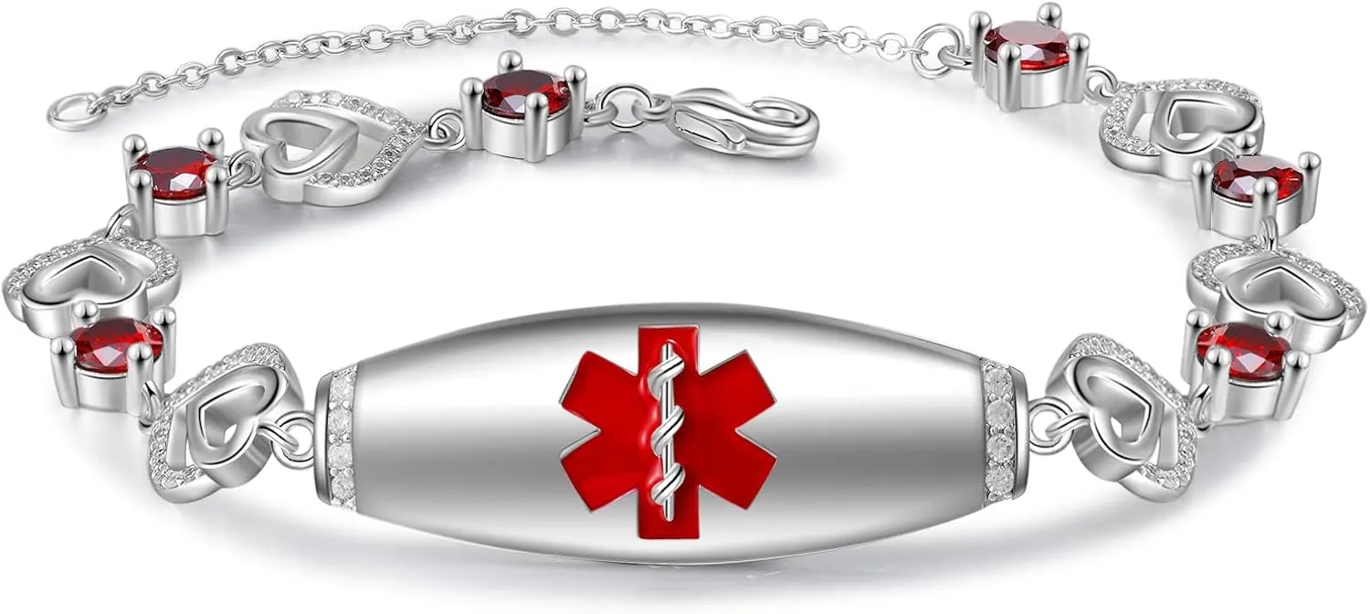 JewelOra Custom Engraved Medical Alert Bracelets for Women, Personalized Emergency Medical Bracelets Adjustable Med Alert Link Bracelet Jewelry(Style 4)