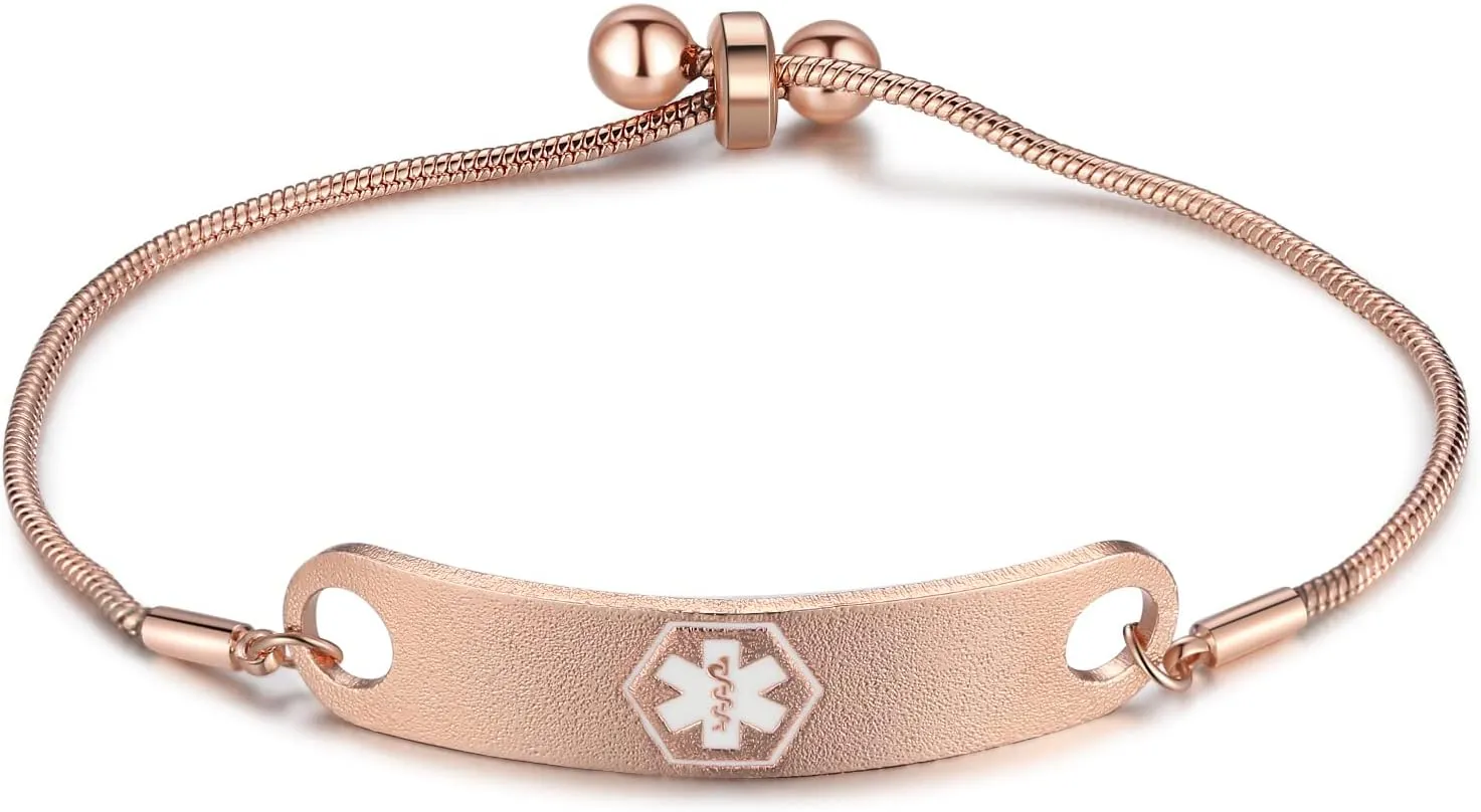 JewelOra Custom Medical Alert Bracelets for Women, Personalized Engraved Emergency Medical Bracelets Adjustable Med Alert Link Bracelet Jewelry