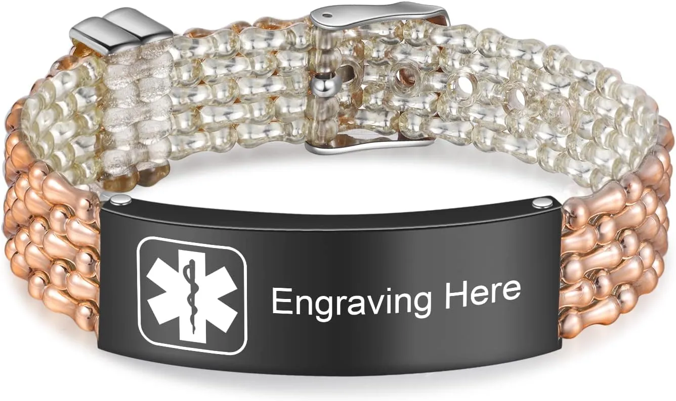 JewelOra Personalized Medical Alert Bracelet for Men Custom Engraving Medical Alert ID Bracelets Adjustable Stainless Steel Bracelet for Men