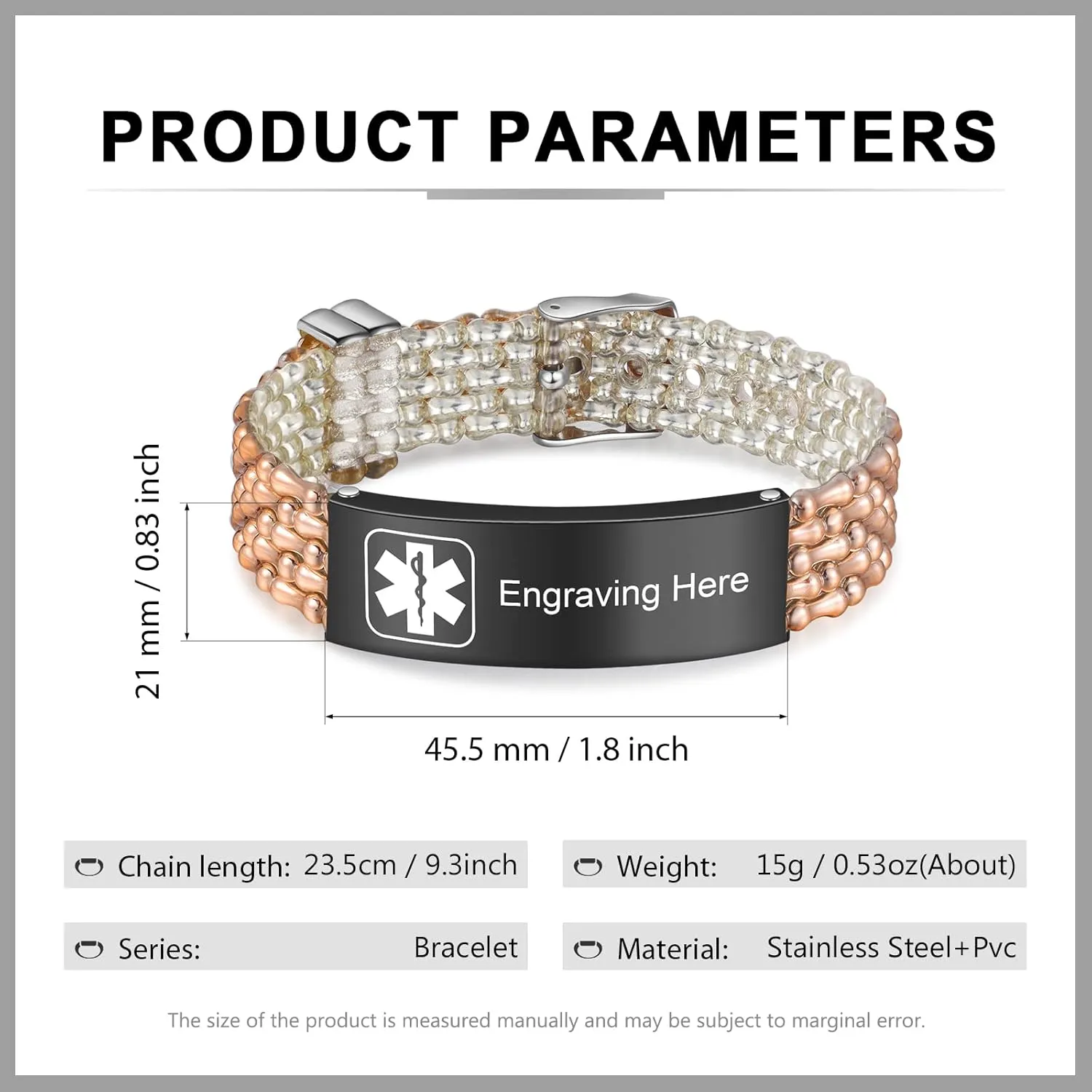 JewelOra Personalized Medical Alert Bracelet for Men Custom Engraving Medical Alert ID Bracelets Adjustable Stainless Steel Bracelet for Men