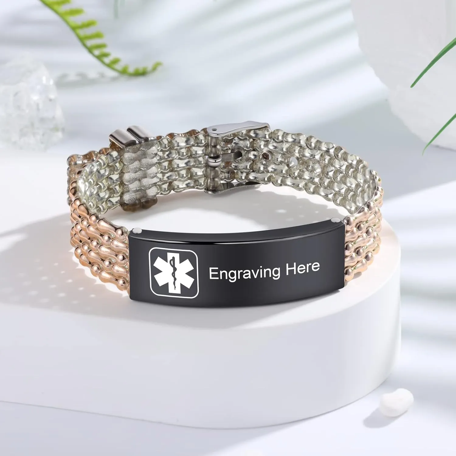 JewelOra Personalized Medical Alert Bracelet for Men Custom Engraving Medical Alert ID Bracelets Adjustable Stainless Steel Bracelet for Men