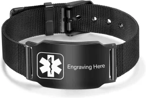 JewelOra Personalized Medical Alert Bracelet for Men Women Custom Engraving Stainless Steel Bracelet Adjustable Medical Alert ID Bracelets for Men Women