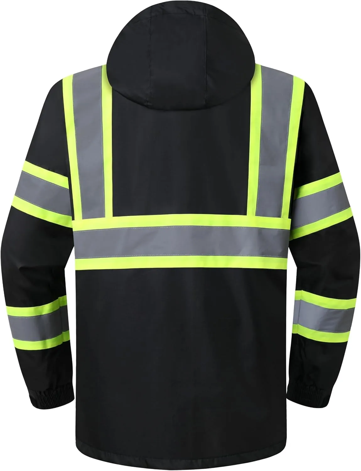 JKSafety Hi-Vis Reflective Safety Rain Jacket and Pants for Men Women Waterproof Rain Gears for Farming Fishing Work HV Rain Suit with Inner Mesh Lining and Pockets (117-Black M)