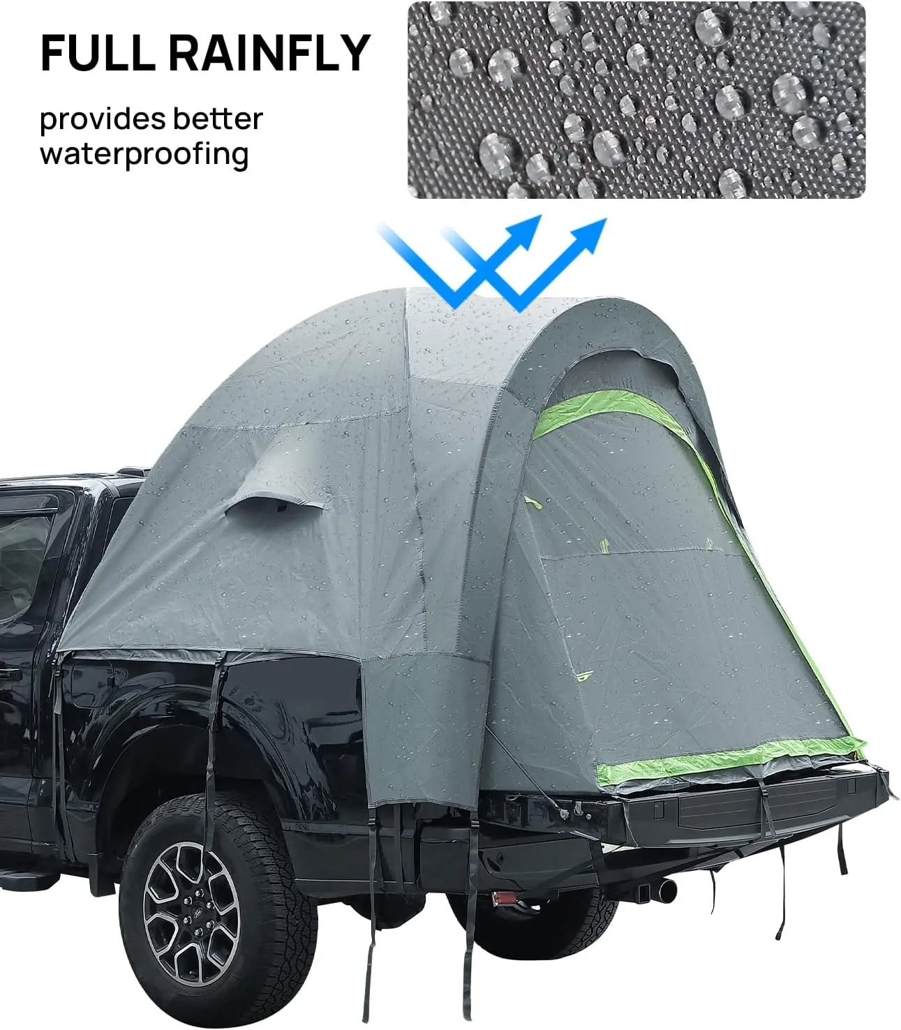 JOYTUTUS Pickup Truck Tent 6.0ft, Waterproof PU2000mm Double Layer for 2 Person, Portable Truck Bed Tent with Rainfly - Green, Aluminum Pole
