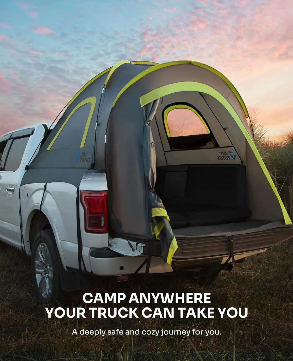 JOYTUTUS Pickup Truck Tent 6.0ft, Waterproof PU2000mm Double Layer for 2 Person, Portable Truck Bed Tent with Rainfly - Green, Aluminum Pole