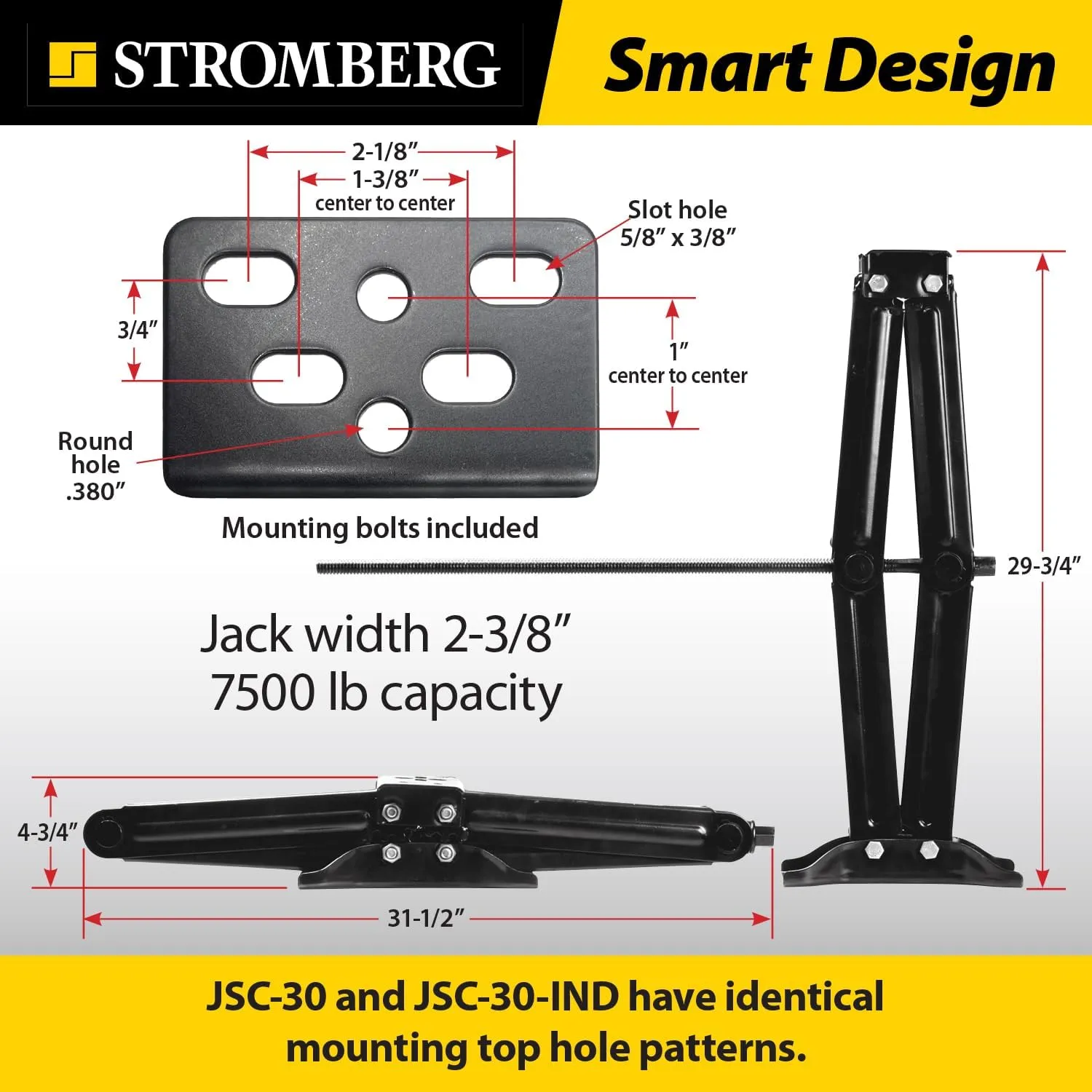 JSC-30/B002YIAC22 -Stromberg Carlson JSC-30 Scissor Jacks-30 Sturdy Stabilizer Jacks for RV&Trailer Leveling,Trailer Jack,Camping & 5thWheel Accessories w/Socket,Bowtie Base,7500lbs Capacity,Set of 2