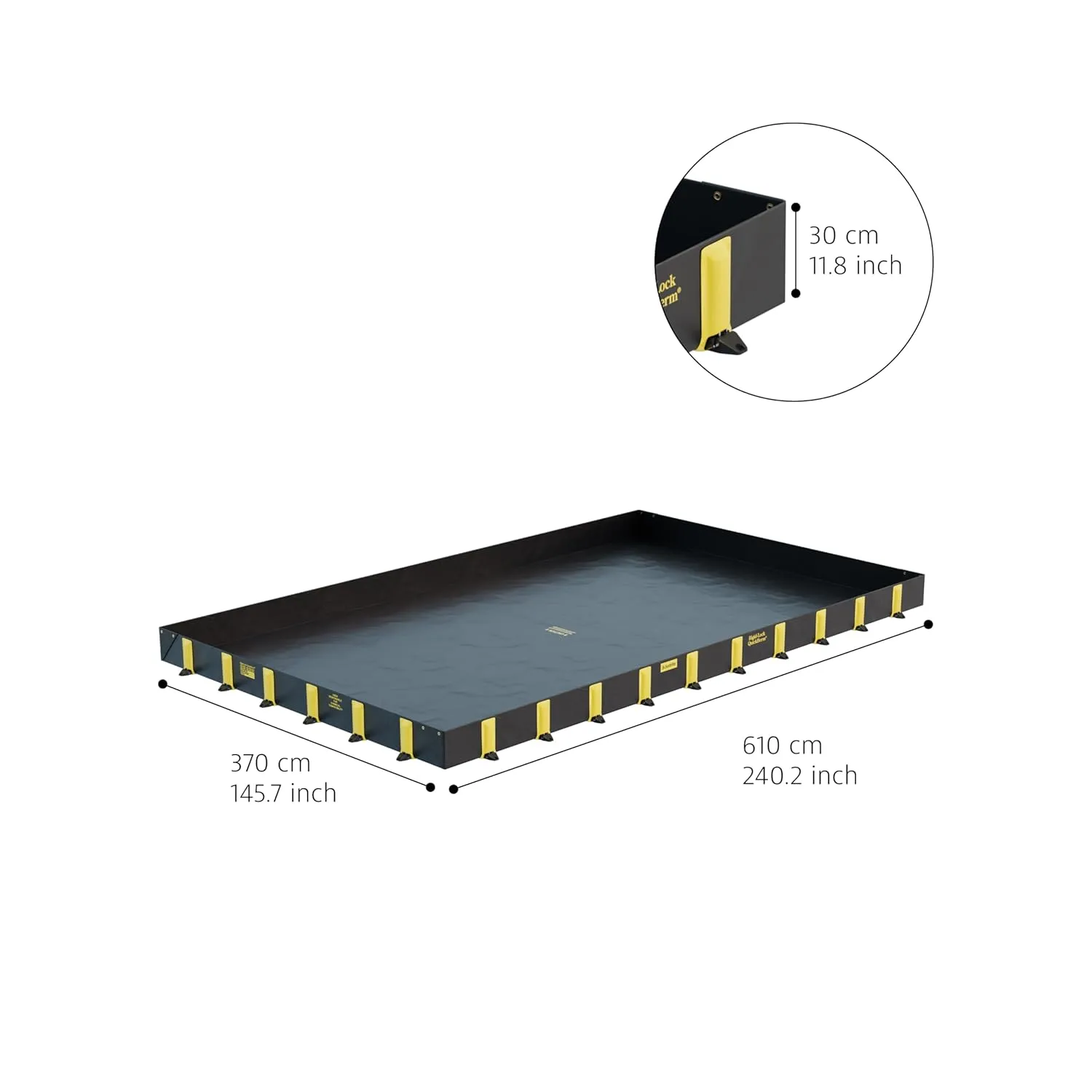 Justrite Rigid-Lock QuickBerm®, 12' x 20' x 12", Large Drive Over Oil Spill Containment Berm, 1795 Gallon Spill Capacity, PVC Coated Fabric, Made in The USA, Black, 28526