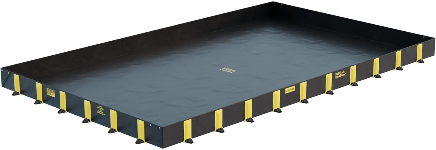 Justrite Rigid-Lock QuickBerm®, 12' x 20' x 12", Large Drive Over Oil Spill Containment Berm, 1795 Gallon Spill Capacity, PVC Coated Fabric, Made in The USA, Black, 28526