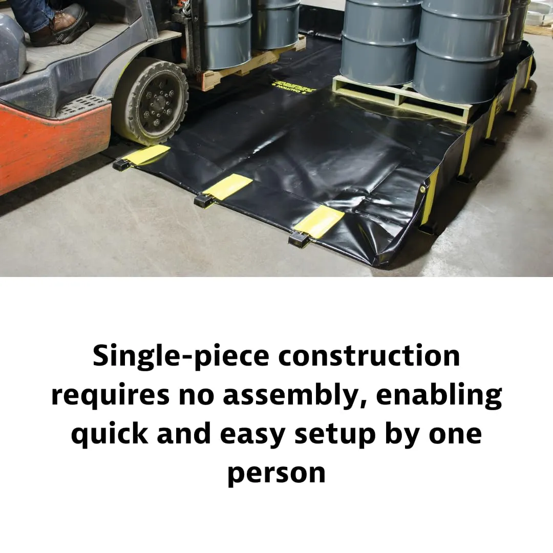 Justrite Rigid-Lock QuickBerm®, 12' x 20' x 12", Large Drive Over Oil Spill Containment Berm, 1795 Gallon Spill Capacity, PVC Coated Fabric, Made in The USA, Black, 28526