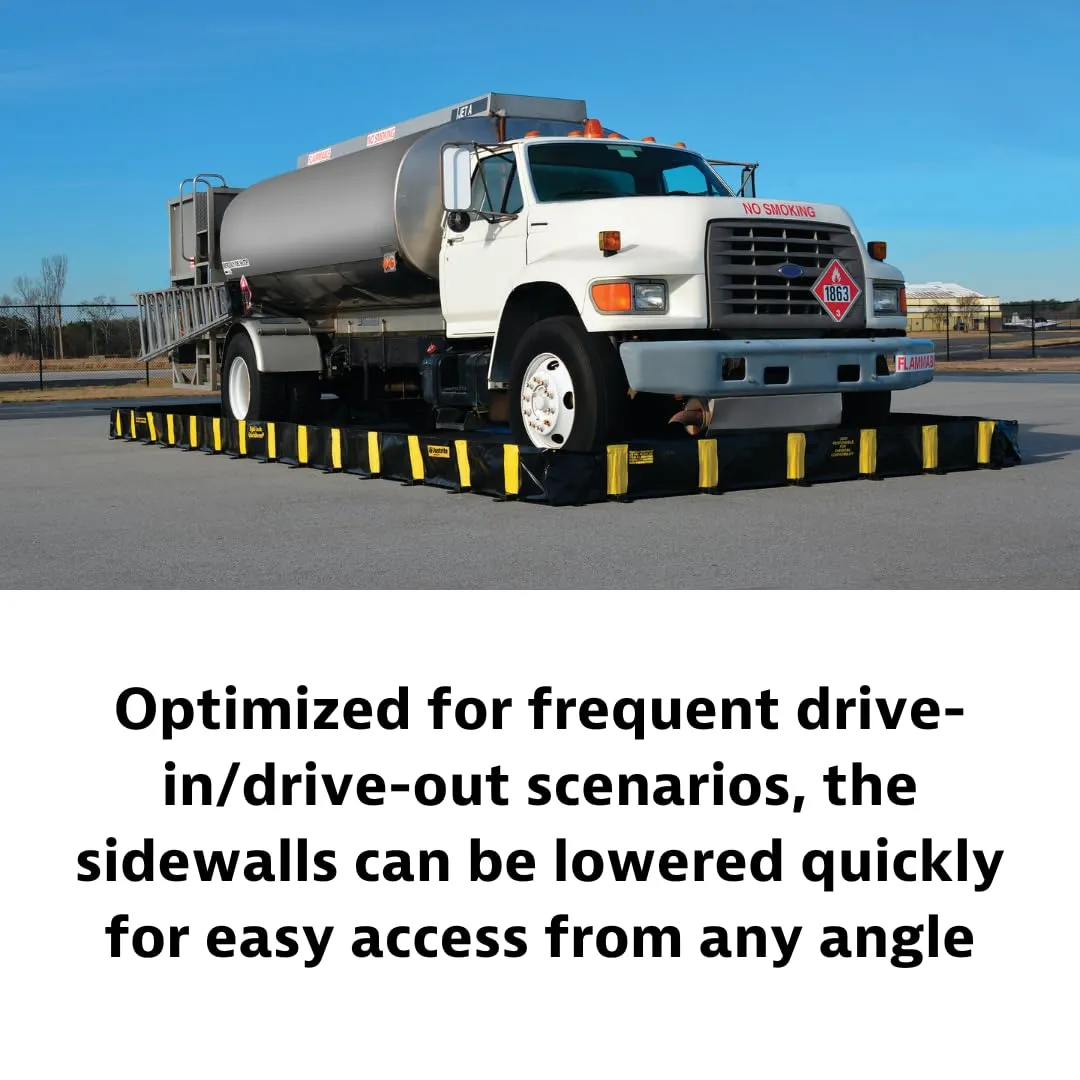Justrite Rigid-Lock QuickBerm®, 12' x 20' x 12", Large Drive Over Oil Spill Containment Berm, 1795 Gallon Spill Capacity, PVC Coated Fabric, Made in The USA, Black, 28526