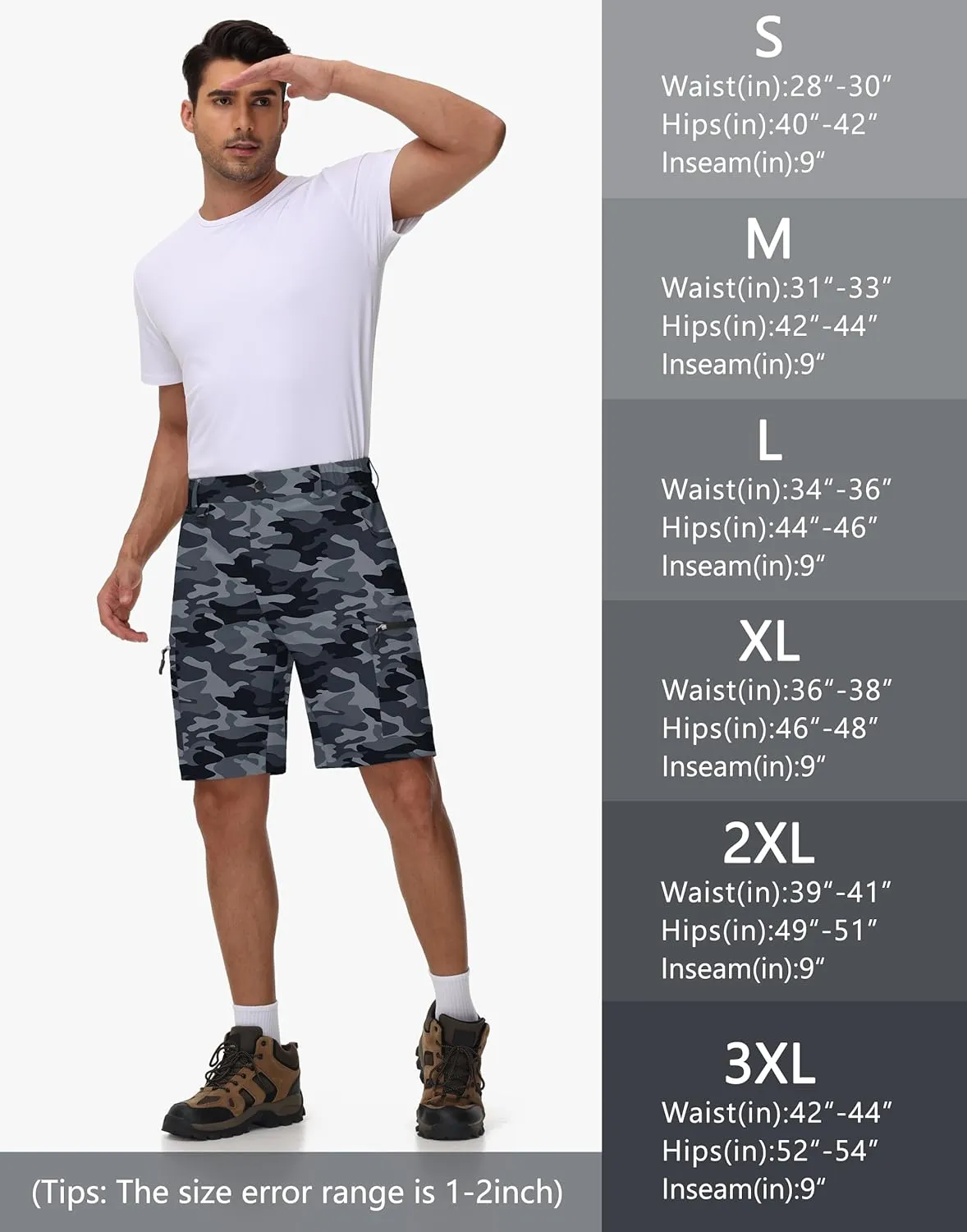 JWM Men's 9" Hiking Cargo Shorts - Lightweight Stretch Qucik Dry Casual Travel Golf Work Fishing Shorts with 5 Zipper Pockets