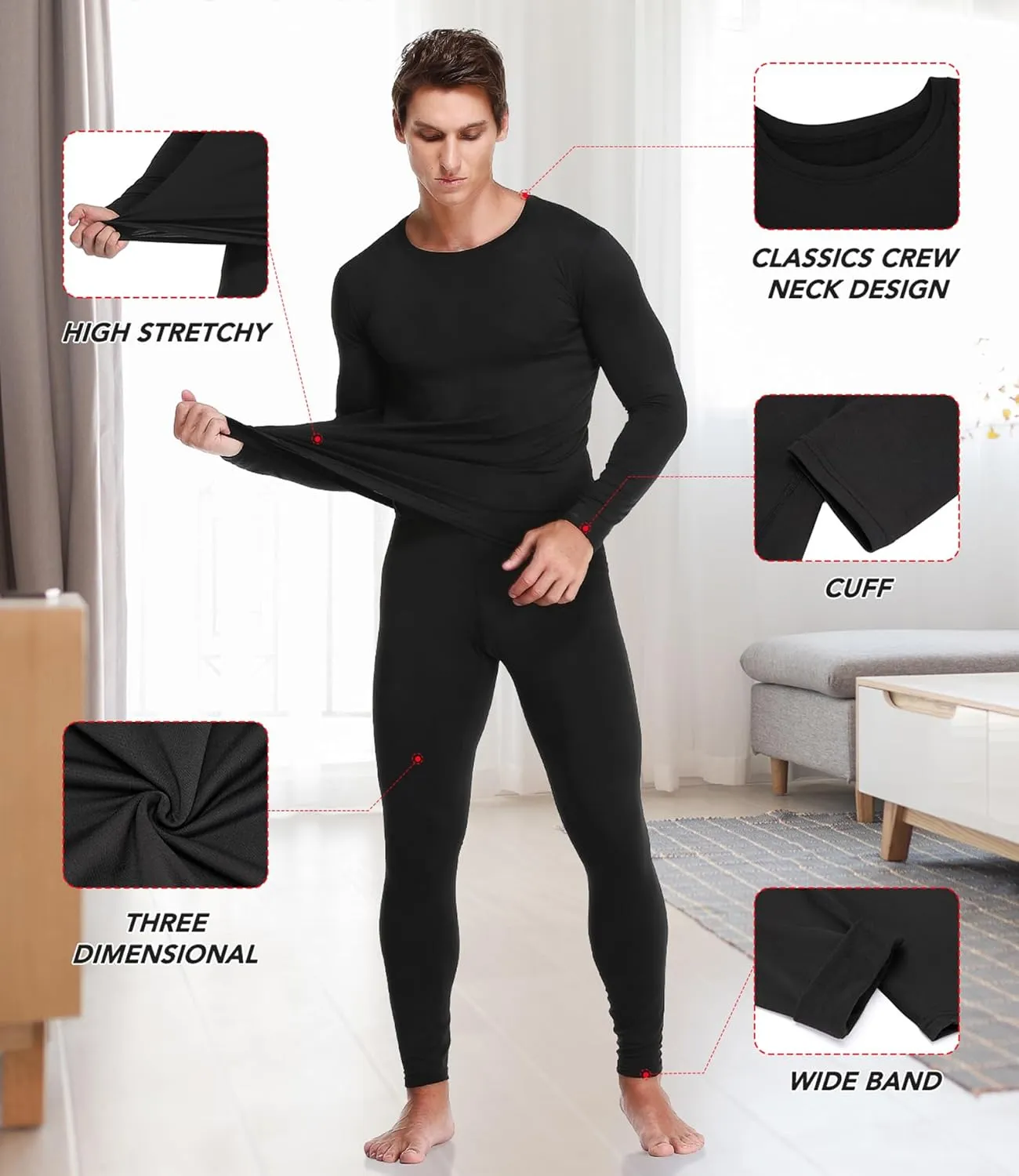 JZCreater Thermal Underwear for Men, Mens Long Johns Thermal Underwear Set, Fleece Lined Base Layer for Cold Weather