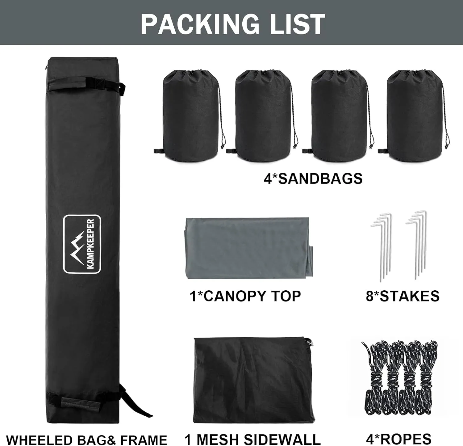 KAMPKEEPER 10x10 Pop Up Canopy with Mosquito Netting,Instant Outdoor Screen Tent Sun Shade for Events Patio Camping Picnic,Gazebo with 4 Sandbags,1 Wheeled Bag(Dark Grey)