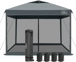 KAMPKEEPER 10x10 Pop Up Canopy with Mosquito Netting,Instant Outdoor Screen Tent Sun Shade for Events Patio Camping Picnic,Gazebo with 4 Sandbags,1 Wheeled Bag(Dark Grey)