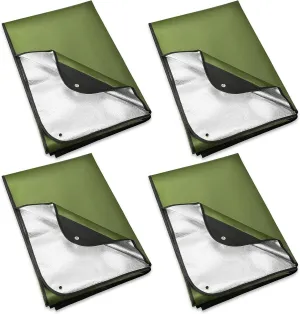 Kanayu 4 Pcs Emergency Thermal Survival Blankets 82 x 60 Inch,Heavy Duty Emergency Poncho Tarp Reusable Waterproof Blanket for Car,Camping,Hiking(Olive Green)