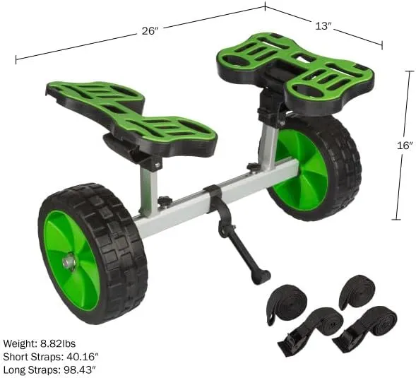 Kayak Cart - 140lb Capacity Canoe Dolly with Airless Tires, Aluminum Frame, and Straps for Small Watercraft - Kayak Accessories by RAD Sportz (Green)