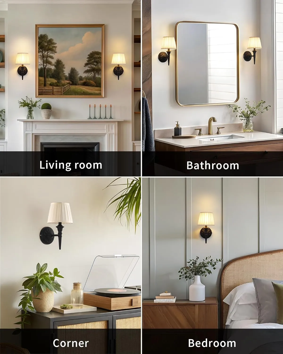 KDG Cordless Wall Sconces Set of 2, Small Wireless 5200mAh Rechargeable Battery Fabric LED Wall Lamps, Portables Lightings for Wall Painting, Living Room, Bedroom, Hallway, Gifts, Night Light (Black)