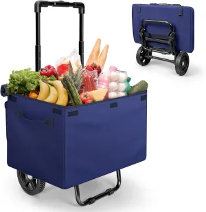 KEDSUM 2 in 1 Folding Shopping Cart, 330 LBS Weight Capacity Grocery Cart on Wheels, Water-Resistant Basket with Cover & Sturdy Base, Lightweight & Foldable Utility Carts for Shopping, Groceries