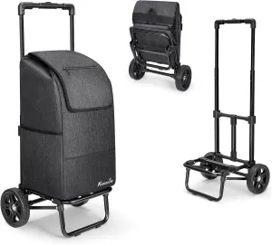 KEDSUM 2 in 1 Shopping Cart for Groceries, 330 lbs Grocery Cart on Wheels, Foldable Utility Carts with Wheels, Load-Bearing Hand Truck with Black Waterproof Bag for Shopping, Camping, Laundry, Garden