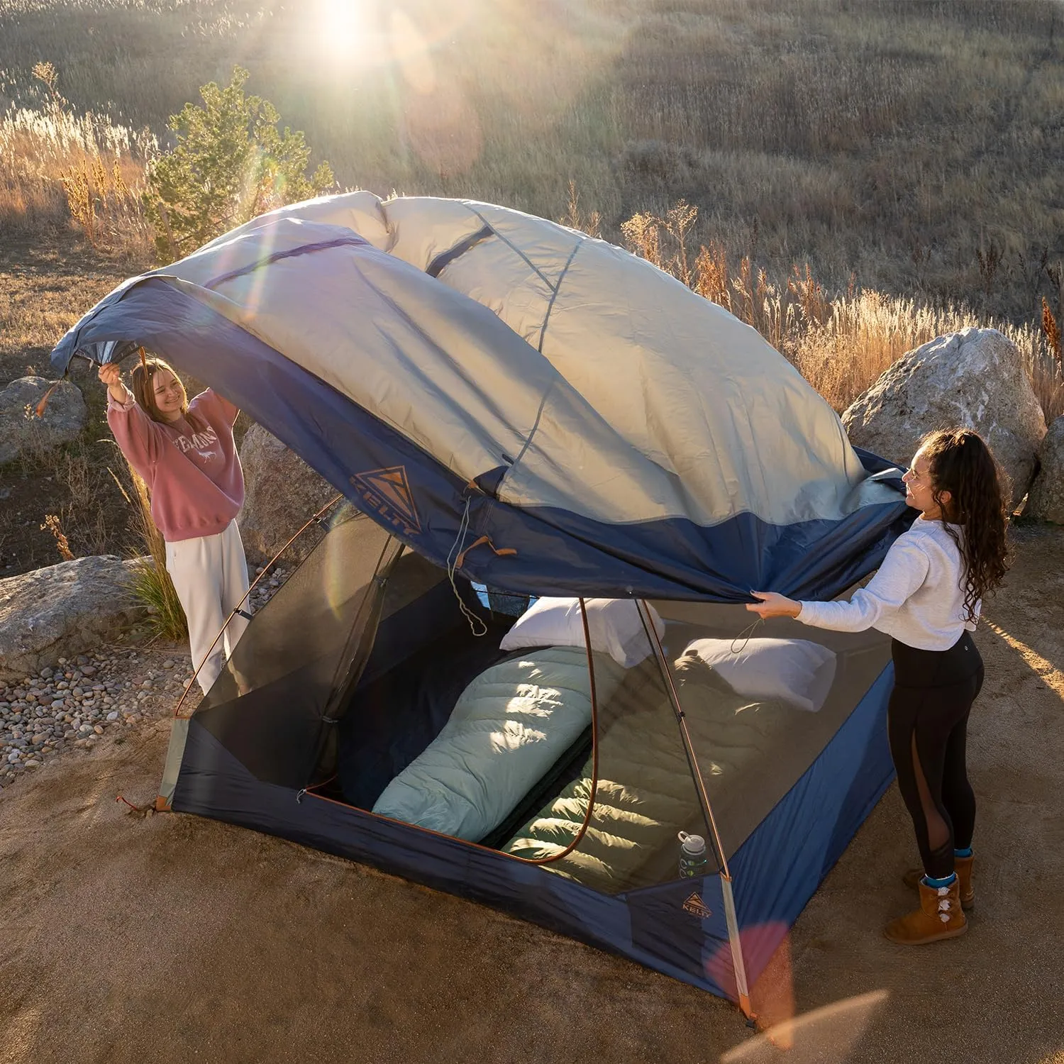Kelty Late Start Backpacking Tent – Lightweight Two Man Camping Tent Shelter with Quickcorners, Aluminum Poles, Waterproof Poly Fly, Updated for 2024