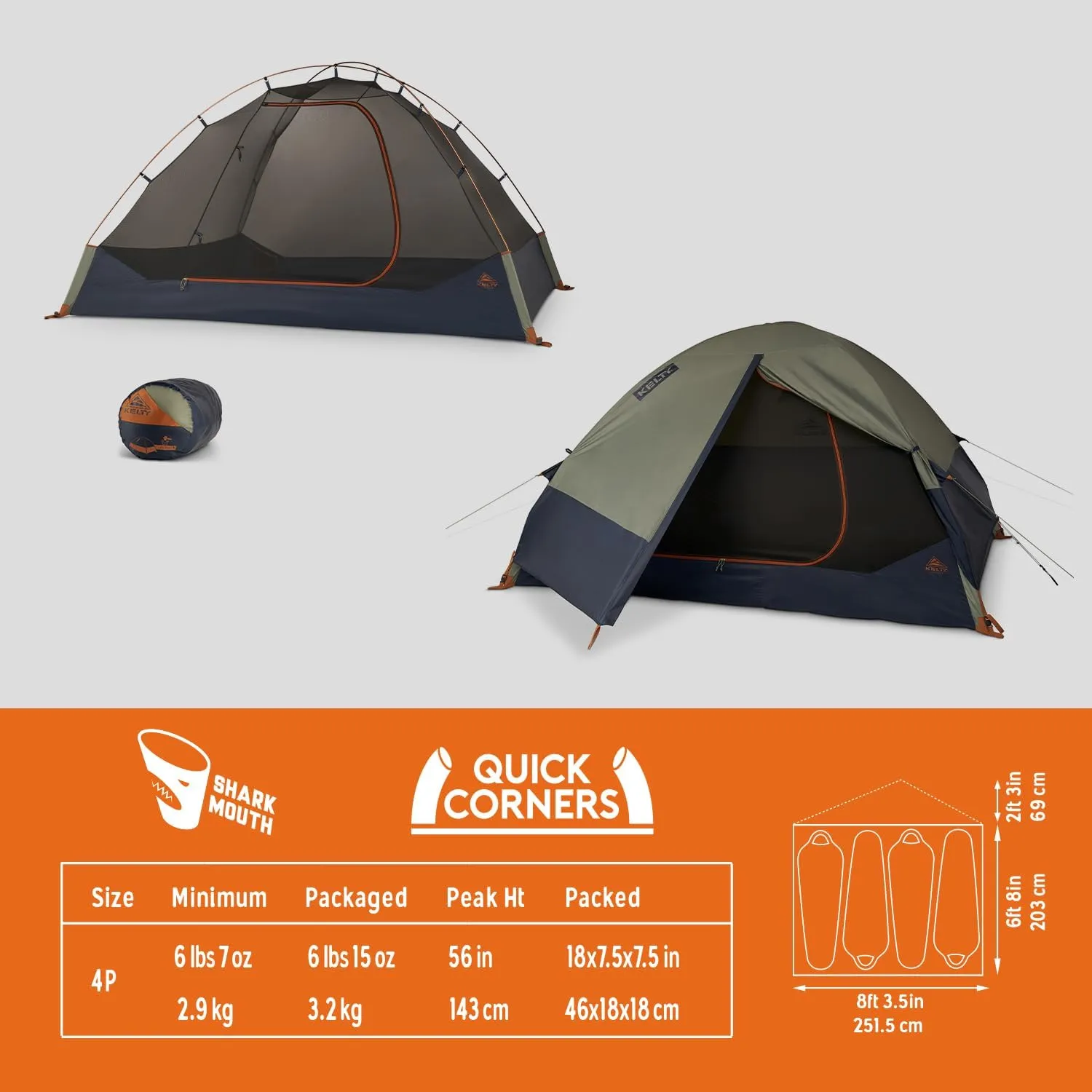 Kelty Late Start Backpacking Tent – Lightweight Two Man Camping Tent Shelter with Quickcorners, Aluminum Poles, Waterproof Poly Fly, Updated for 2024