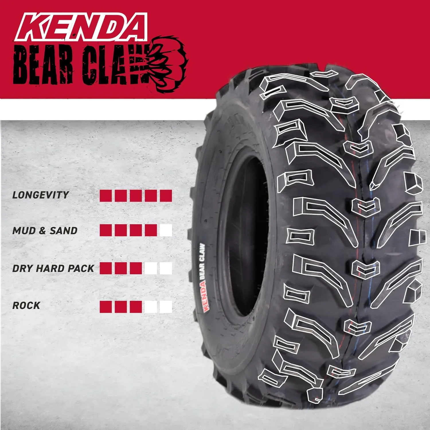 Kenda Bearclaw K299-22x12-9 Rear Tires for All Terrain (ATV), UTV, and Side by Side (SxS) Vehicles - 6-Ply - Bear Claw 22x12x9 with Kenda Keychain (2-Pack)