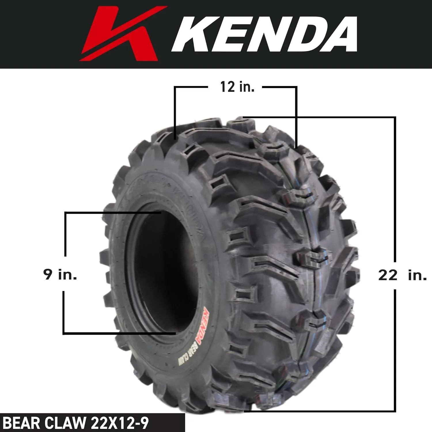 Kenda Bearclaw K299-22x12-9 Rear Tires for All Terrain (ATV), UTV, and Side by Side (SxS) Vehicles - 6-Ply - Bear Claw 22x12x9 with Kenda Keychain (2-Pack)