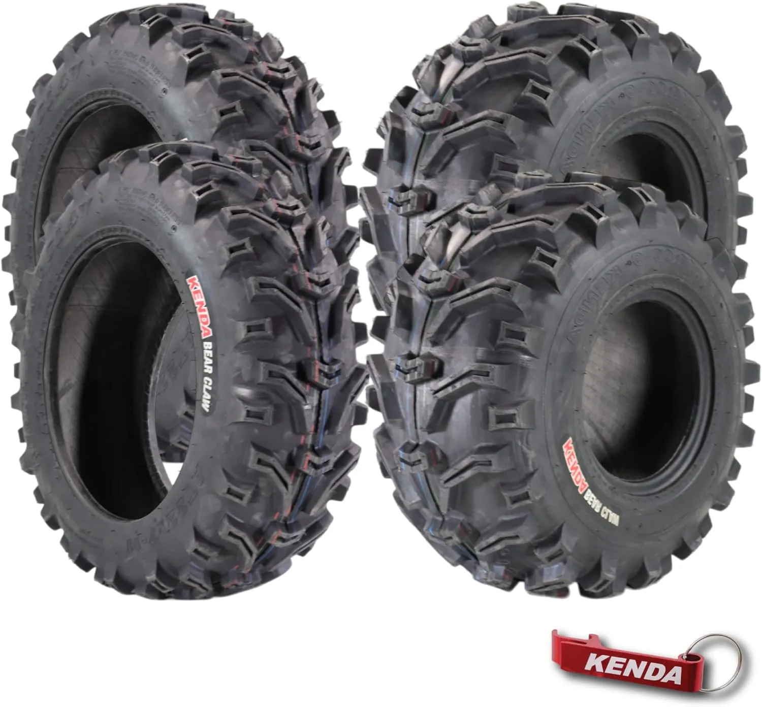 Kenda Bearclaw K299-22x7-11 Front & 22x12-9 Rear Tires for All Terrain (ATV), UTV, and Side by Side (SxS) Vehicles - 6-Ply - Bear Claw 22x7x11 22x12x9 with Kenda Keychain (4-Pack)