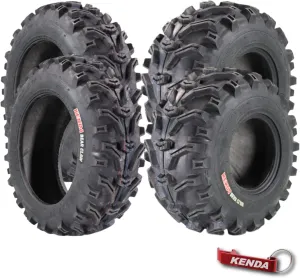 Kenda Bearclaw K299-22x7-11 Front & 22x12-9 Rear Tires for All Terrain (ATV), UTV, and Side by Side (SxS) Vehicles - 6-Ply - Bear Claw 22x7x11 22x12x9 with Kenda Keychain (4-Pack)