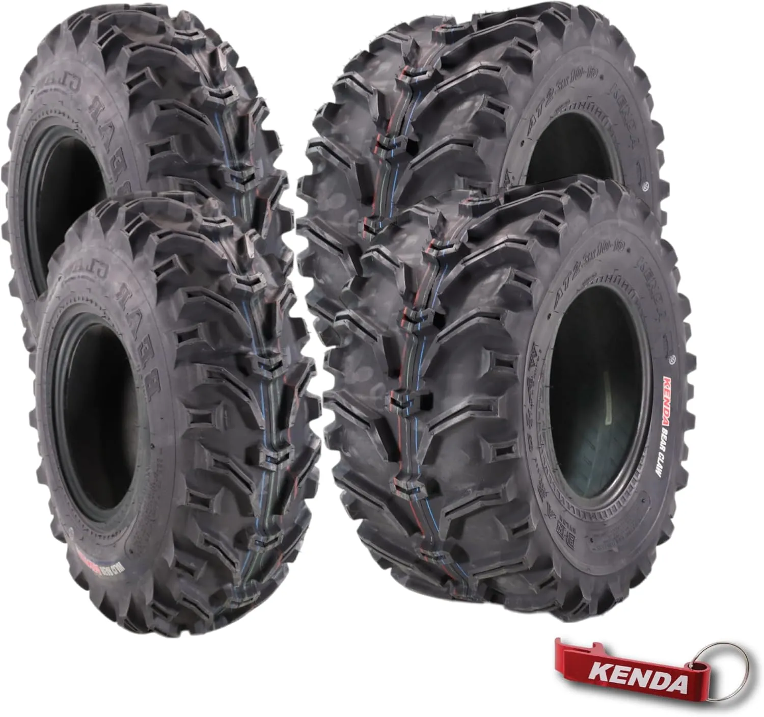 Kenda Bearclaw K299-23x7-10 Front & 23x10-10 Rear Tires for All Terrain (ATV), UTV, and Side by Side (SxS) Vehicles - 6-Ply - Bear Claw 23x7x10 23x10x10 with Kenda Keychain (4-Pack)