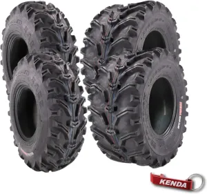 Kenda Bearclaw K299-23x7-10 Front & 23x10-10 Rear Tires for All Terrain (ATV), UTV, and Side by Side (SxS) Vehicles - 6-Ply - Bear Claw 23x7x10 23x10x10 with Kenda Keychain (4-Pack)