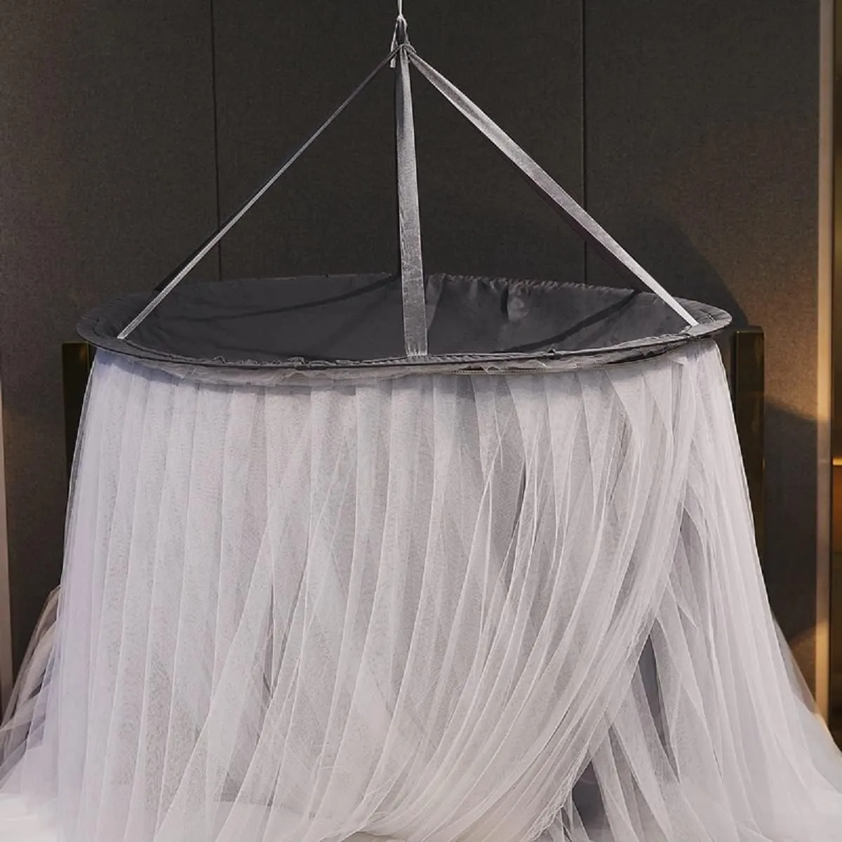 Kertnic Luxurious Bed Canopy for Girls & Adults - Double Layer Princess Canopy with Lace, Round Dome Mosquito Netting for Queen/King Bed Tent (New Gray)