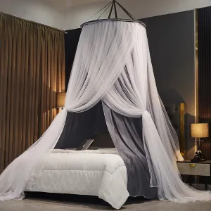 Kertnic Luxurious Bed Canopy for Girls & Adults - Double Layer Princess Canopy with Lace, Round Dome Mosquito Netting for Queen/King Bed Tent (New Gray)
