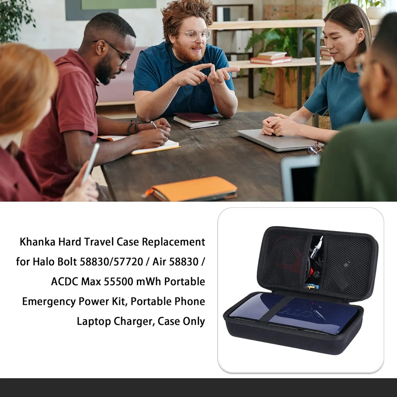 khanka Hard Travel Case Replacement for Halo Bolt 58830/57720 / Air 58830 / ACDC Max 55500 mWh Portable Emergency Power Kit, Portable Phone Laptop Charger, Case Only (Black)