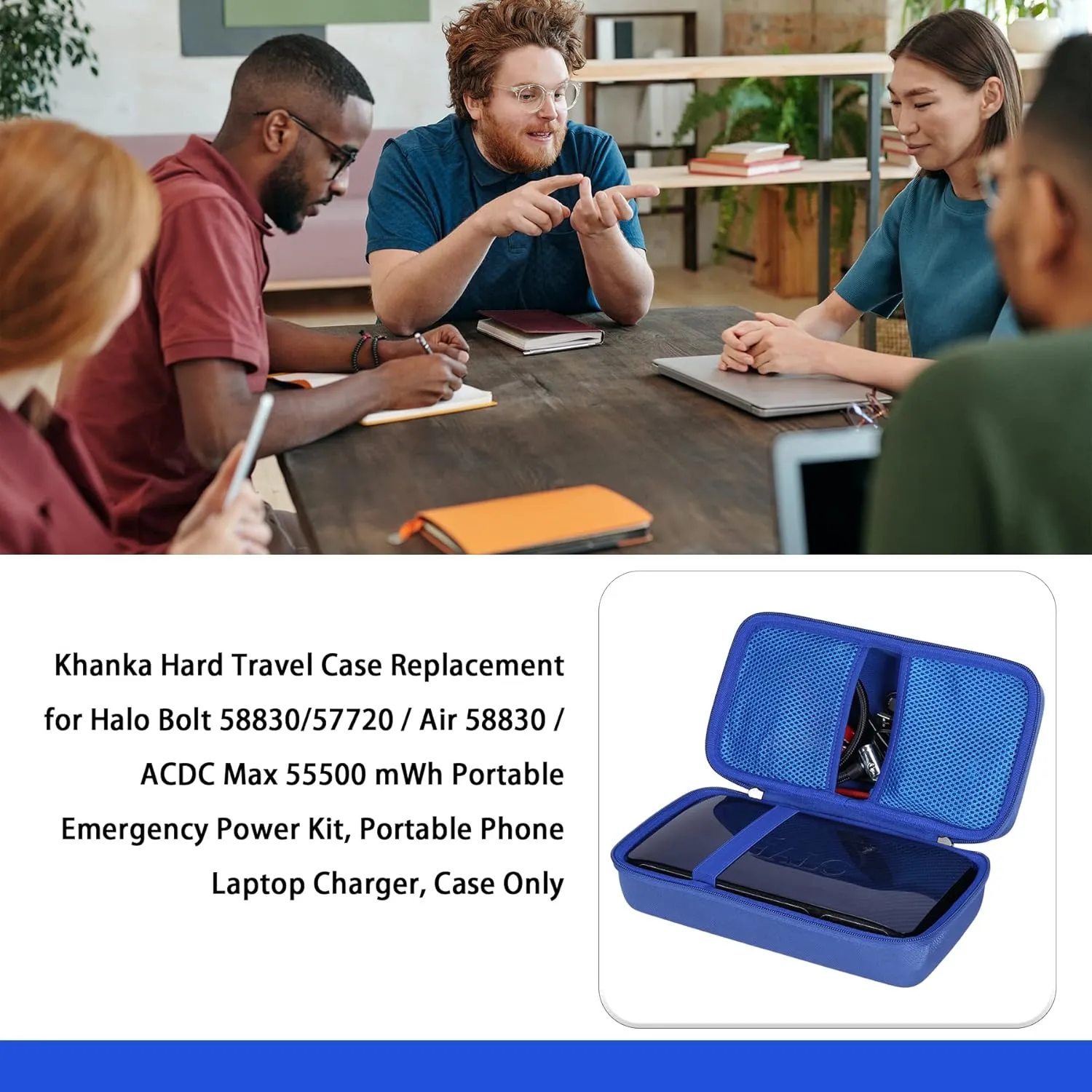 khanka Hard Travel Case Replacement for Halo Bolt 58830/57720 / Air 58830 / ACDC Max 55500 mWh Portable Emergency Power Kit, Portable Phone Laptop Charger, Case Only (Blue)