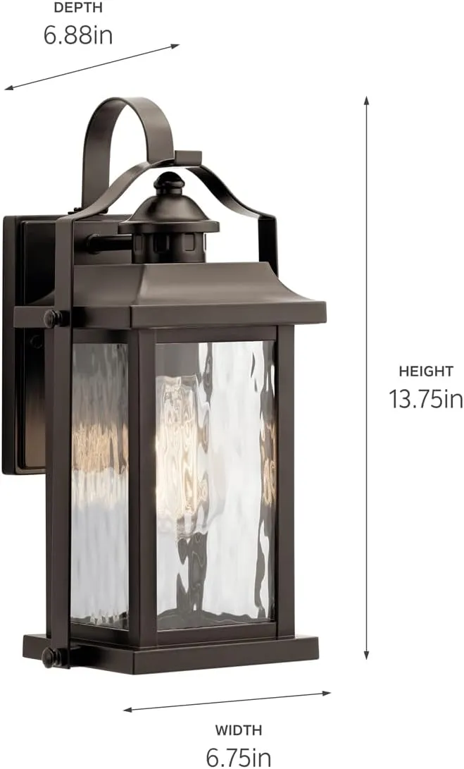 KICHLER Linford 1-Light 13.75-in H Outdoor Wall Light in Olde Bronze with Clear Water Glass Shade, 39507A
