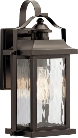 KICHLER Linford 1-Light 13.75-in H Outdoor Wall Light in Olde Bronze with Clear Water Glass Shade, 39507A