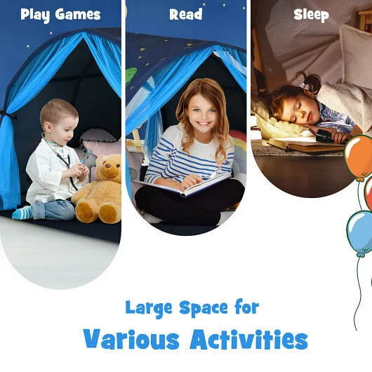 Kids Galaxy Starry Sky Dream Portable Play Tent with Double Net Curtain-Blue - C