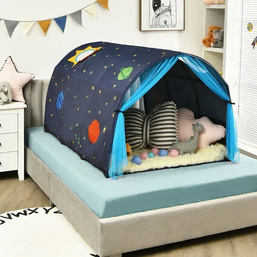 Kids Galaxy Starry Sky Dream Portable Play Tent with Double Net Curtain-Blue - C