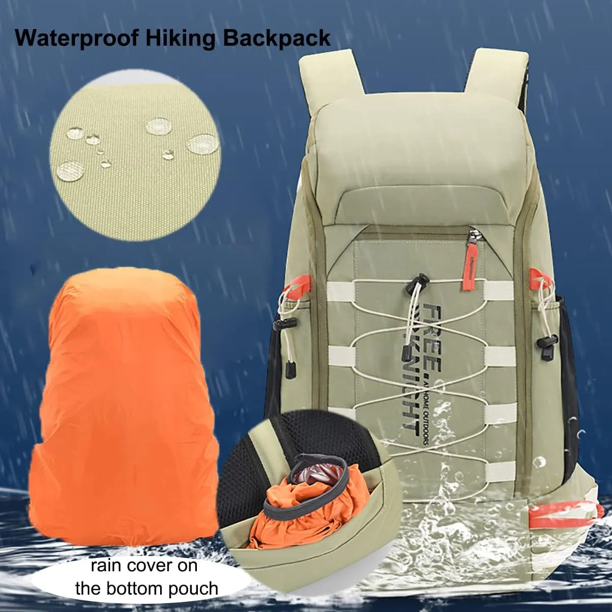 King'sGuard 40L Hiking Backpack with Rain Cover Travel Backpack for Men Women Lightweight Waterproof Outdoor Climbing Camping Daypack (Grey)