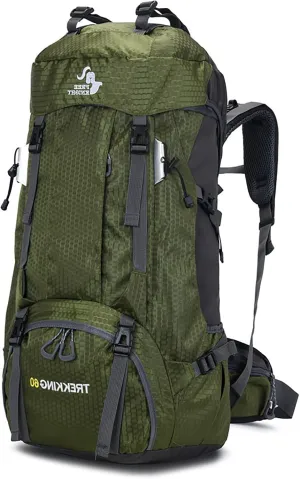 King'sGuard 60L Hiking Backpack, Waterproof Camping Backpacking Backpack for Men Outdoor Traveling Climbing Daypack with Rain Cover (Army Green)
