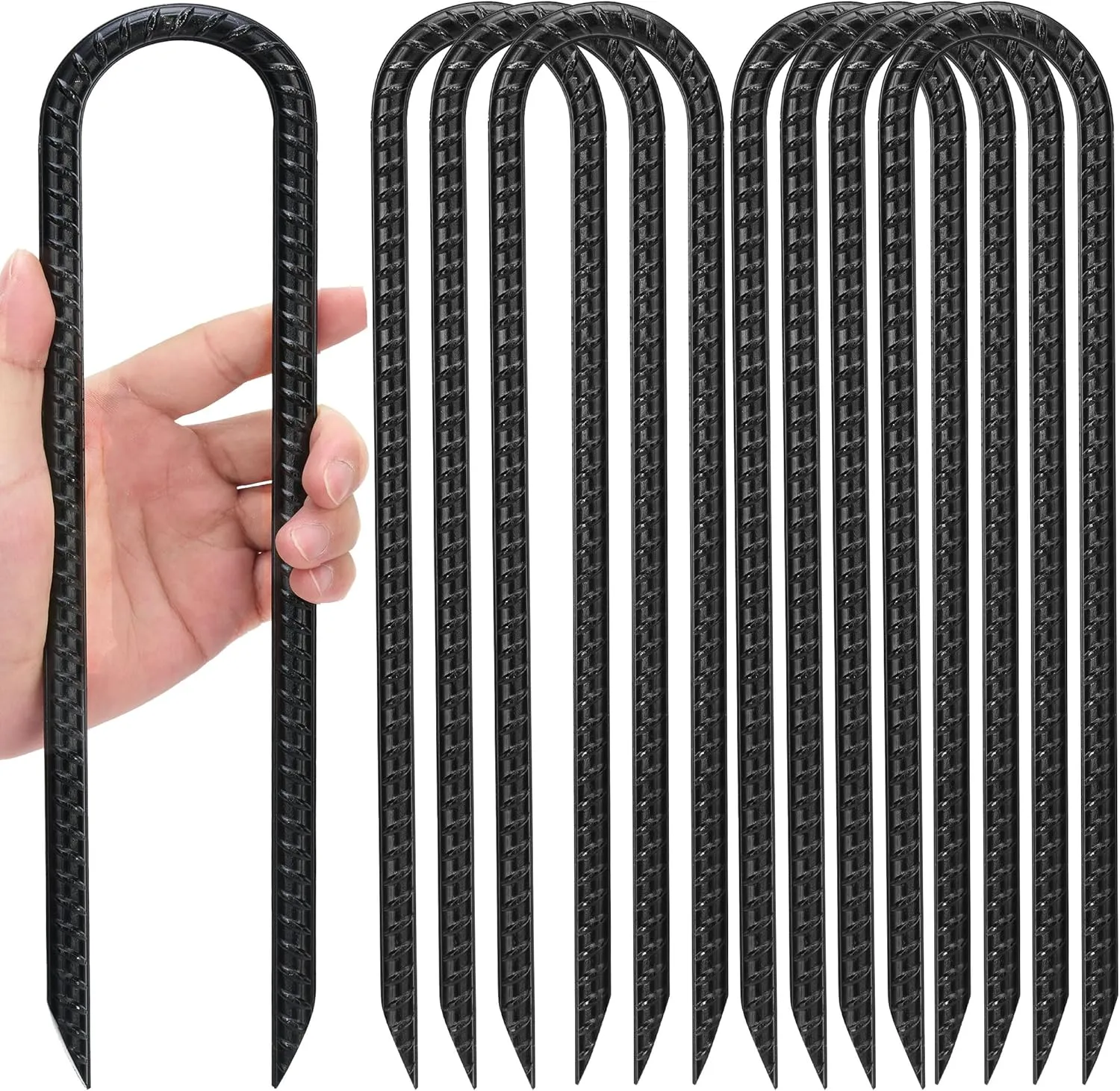 Kingsyard 8 Pack 16 Inch Trampolines Wind Stakes, 0.4 Inch Diameter 2.6 inche Wide Galvanized Steel U Hook Rebar Stakes, Multi-Purpose Heavy Duty Ground Anchors for Tent, Fences, Swing, Landscape