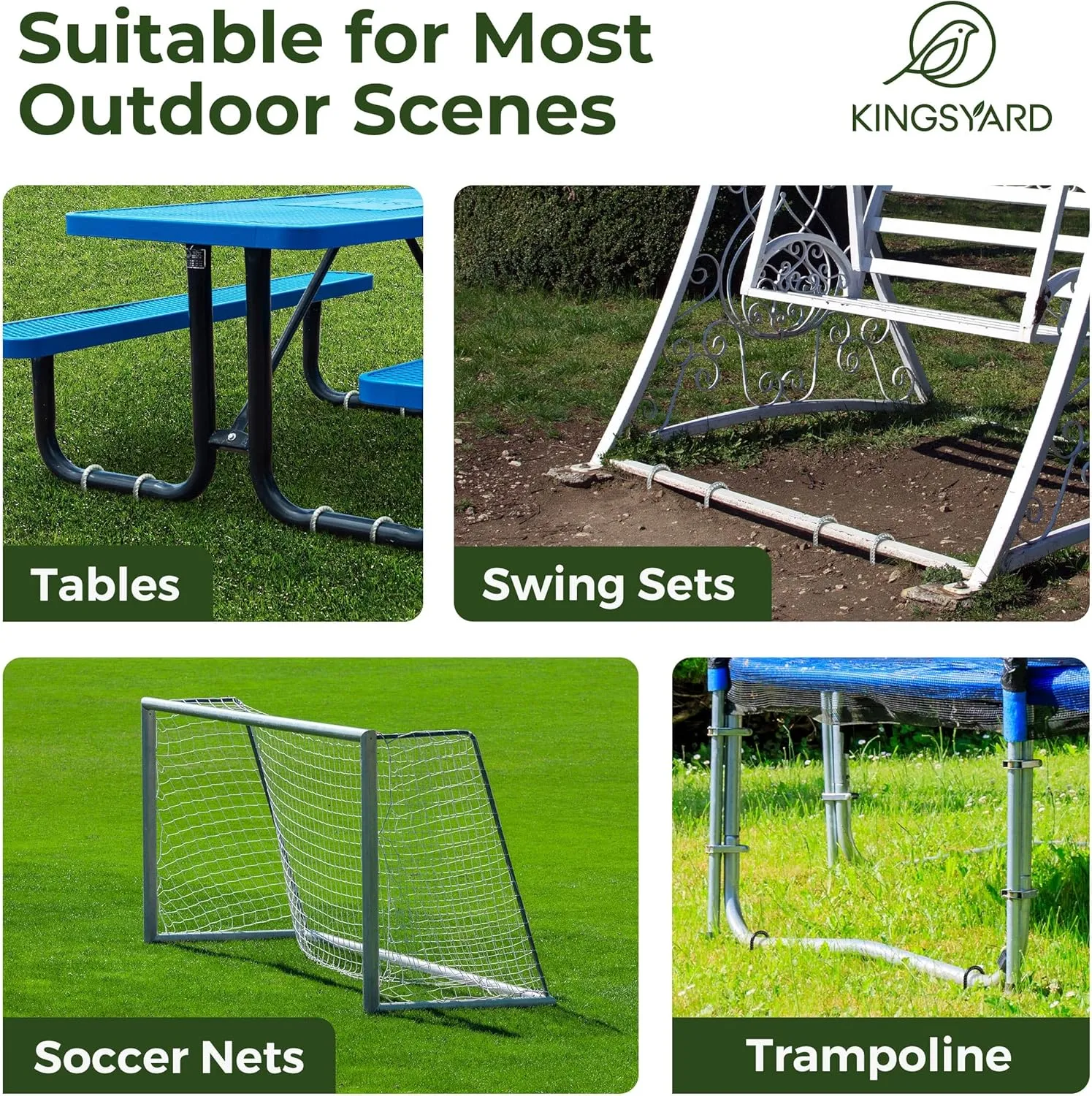Kingsyard 8 Pack 16 Inch Trampolines Wind Stakes, 0.4 Inch Diameter 2.6 inche Wide Galvanized Steel U Hook Rebar Stakes, Multi-Purpose Heavy Duty Ground Anchors for Tent, Fences, Swing, Landscape