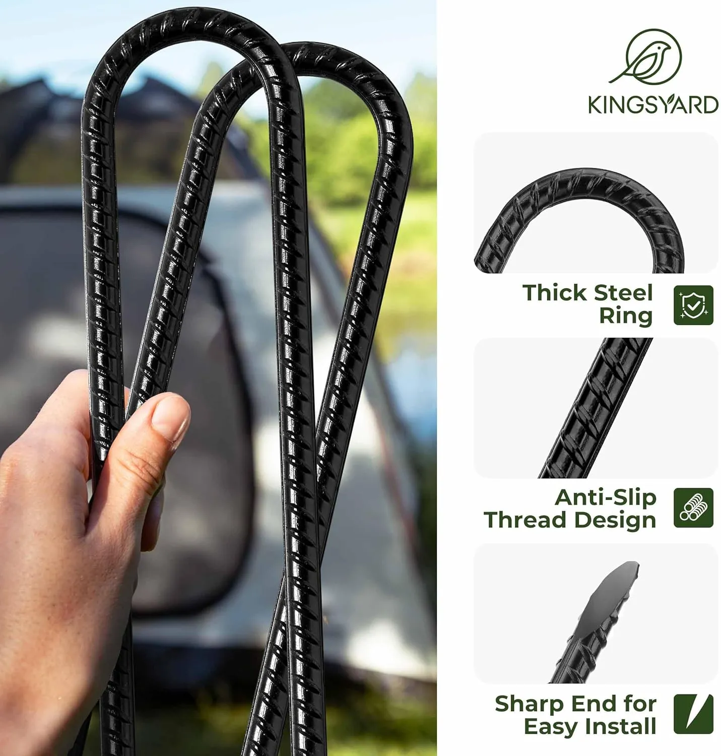 Kingsyard 8 Pack 16 Inch Trampolines Wind Stakes, 0.4 Inch Diameter 2.6 inche Wide Galvanized Steel U Hook Rebar Stakes, Multi-Purpose Heavy Duty Ground Anchors for Tent, Fences, Swing, Landscape