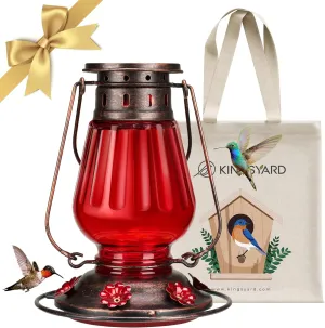 Kingsyard Glass Hummingbird Feeder for Outdoors Hanging, Vintage Lantern Style 24 oz Nectar Feeder with Ant Moat, Leak-Proof Wide-Mouth Design, Great Gift for Bird Lovers