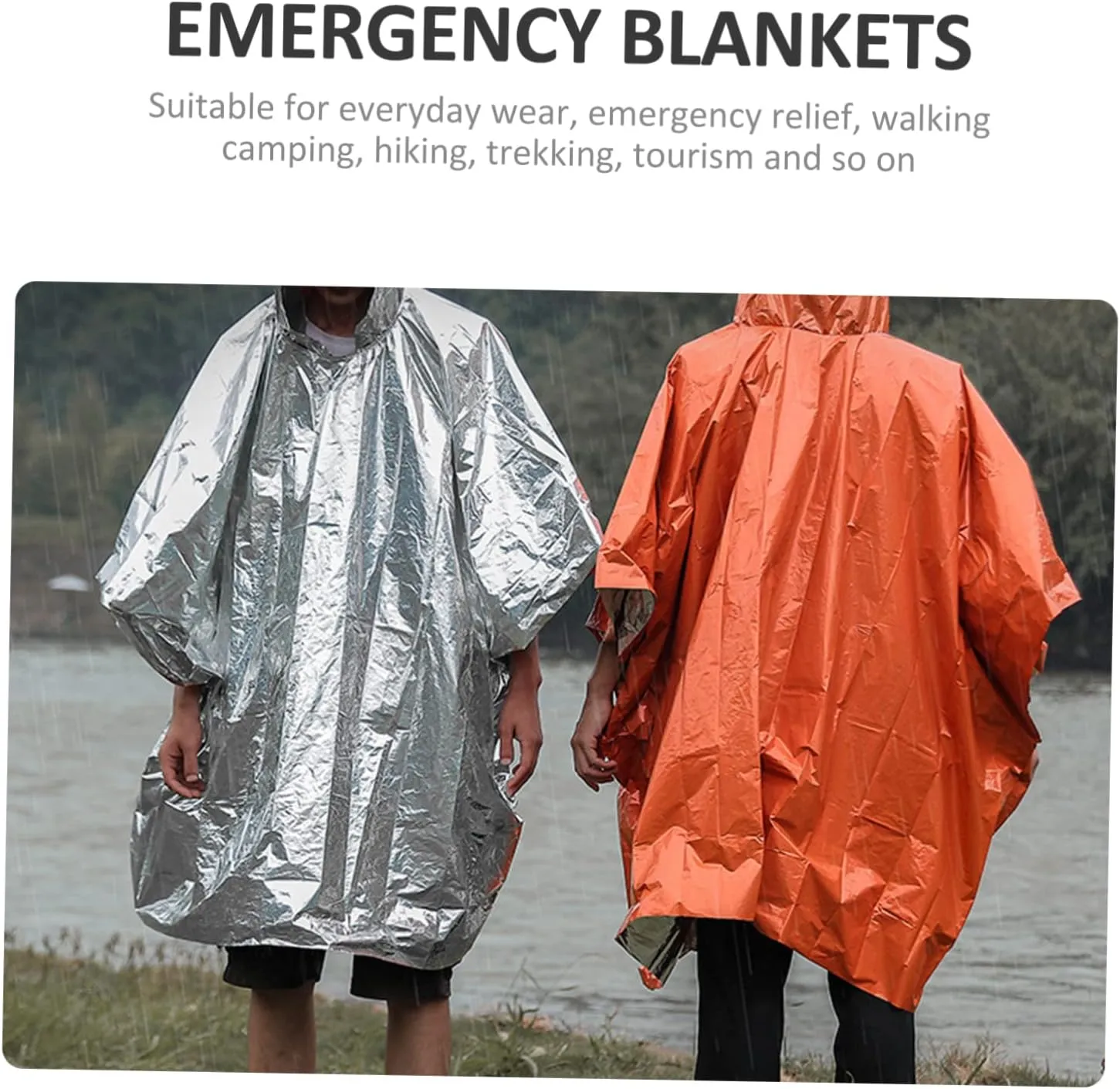 Kisangel 2pcs Emergency Warm Raincoat Poncho Raincoat Safety Overalls Coverall Ponchos rain Adult Hooded rain