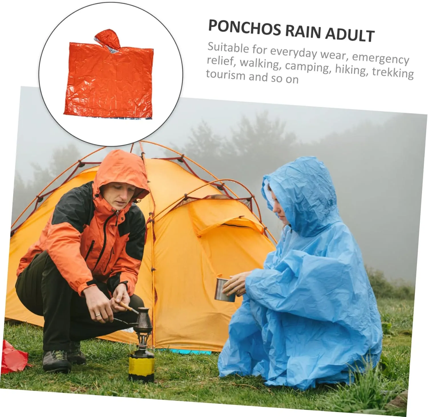 Kisangel 2pcs Emergency Warm Raincoat Poncho Raincoat Safety Overalls Coverall Ponchos rain Adult Hooded rain